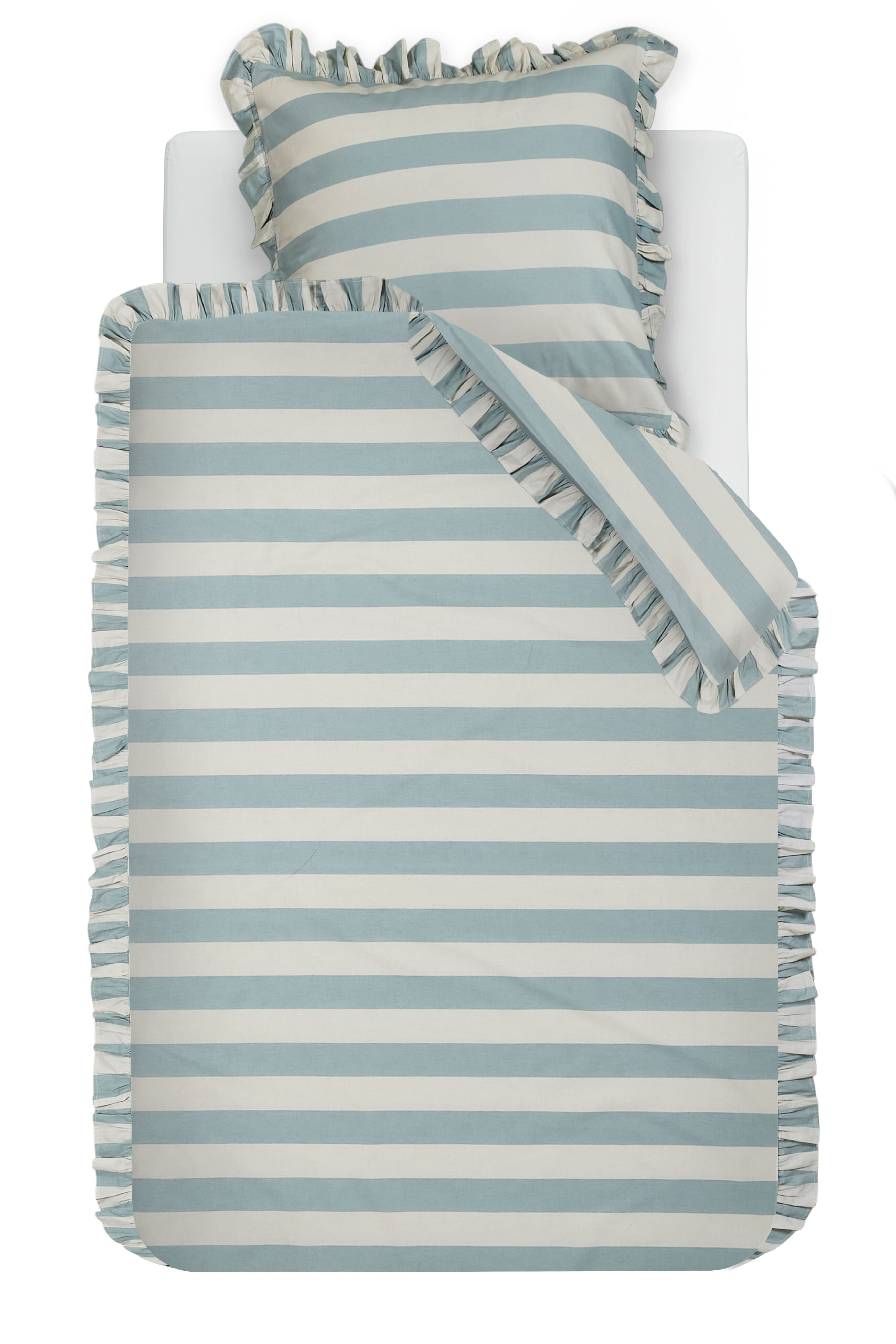 Ambiante Striped Ruffle Bettwäsche - Blau