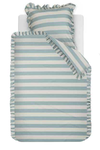 Ambiante Striped Ruffle Bettwäsche - Blau