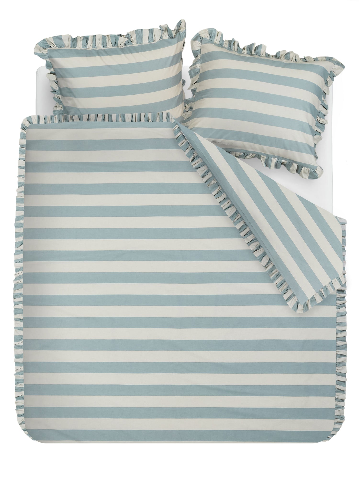 Ambiante Striped Ruffle Bettwäsche - Blau