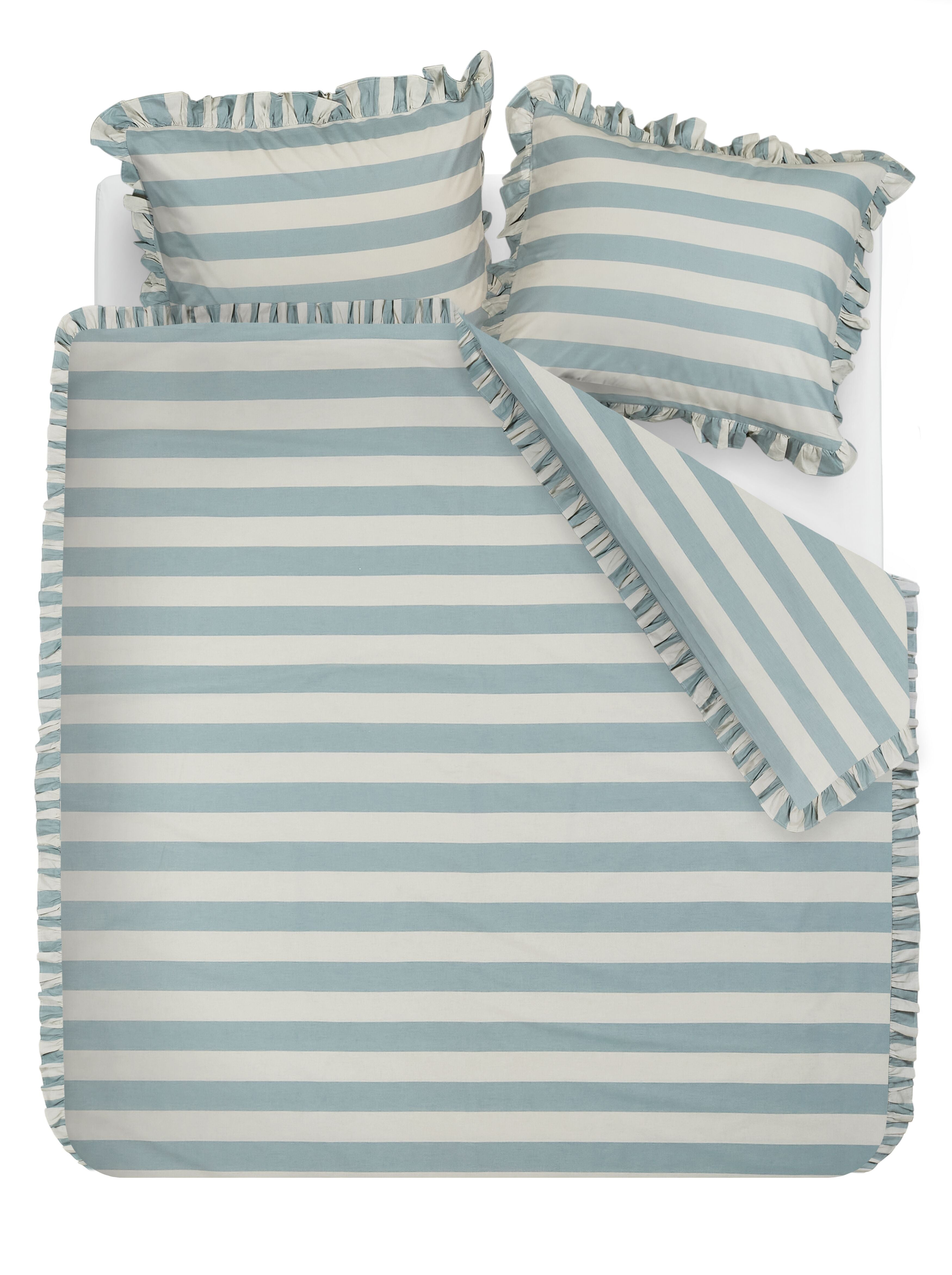 Ambiante Striped Ruffle Bettwäsche - Blau