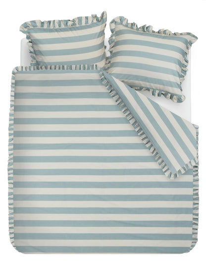 Ambiante Striped Ruffle Bettwäsche - Blau