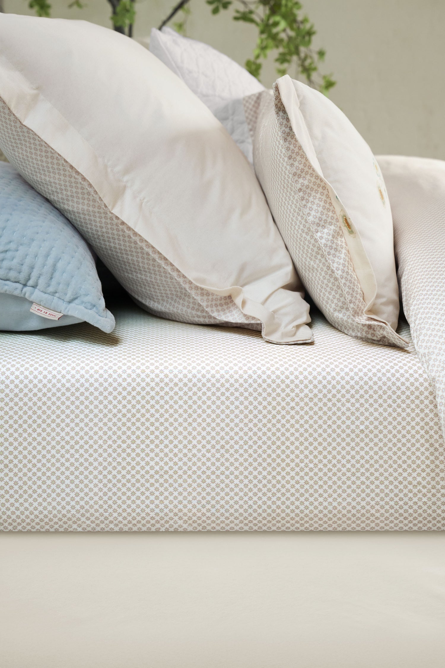 Wit Groen Spannbettlaken - Baumwolle - Weiß Grün